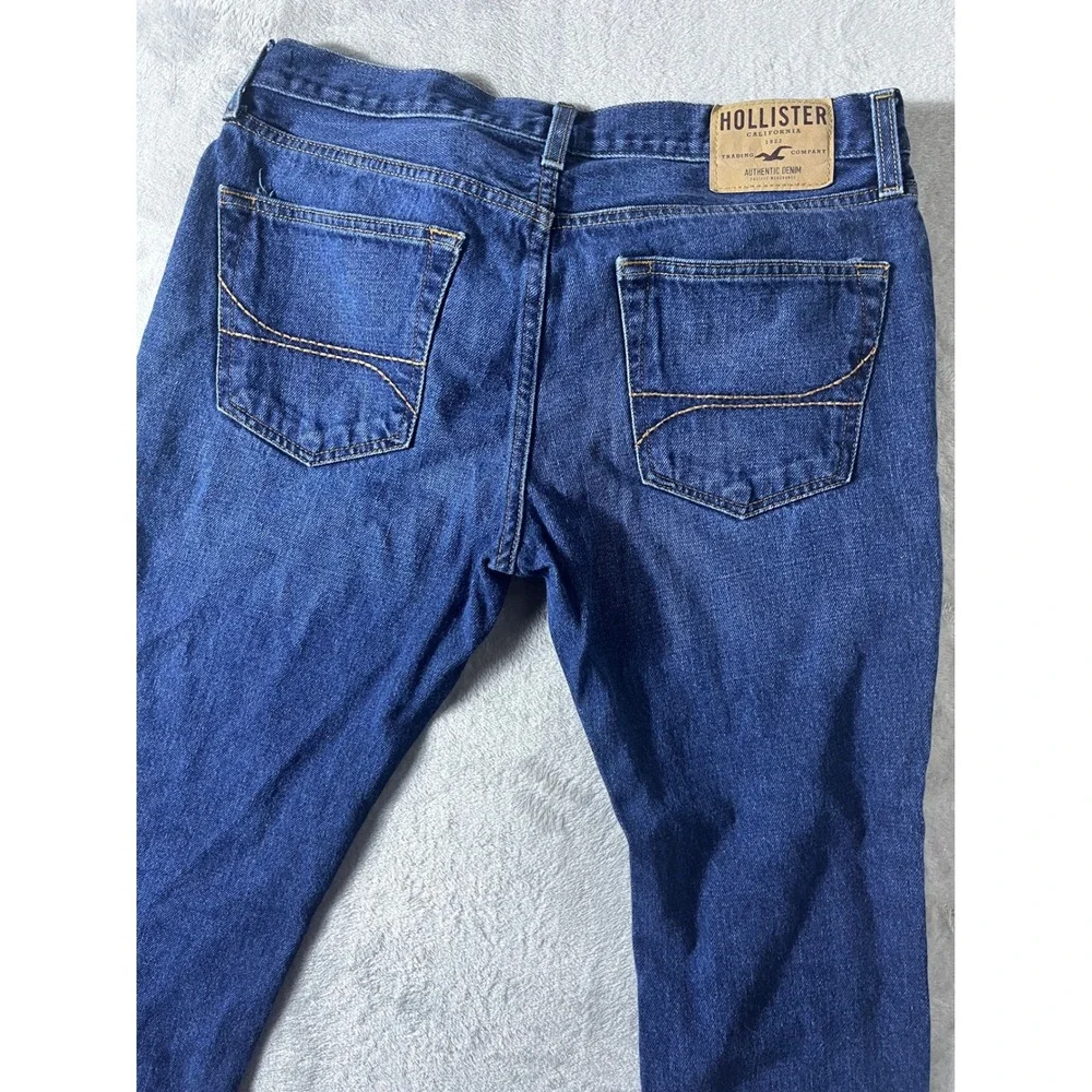 Hollister Mens Straight Leg Dark Wash Blue Denim Jeans 33x32 Button Fly